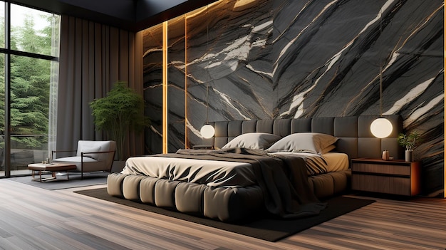 Interior design di una camera da letto accogliente ed elegante