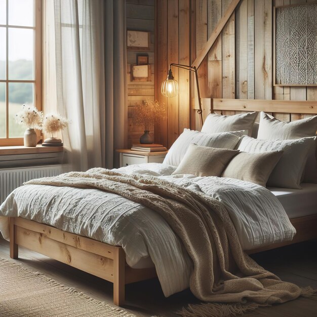 interior design di una camera da letto moderna in stile scandinavo