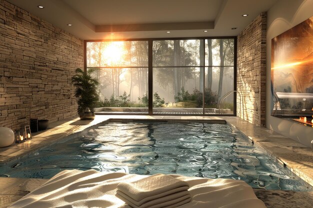 interior design di una moderna piscina semi coperta idee di ispirazione fotografia professionale