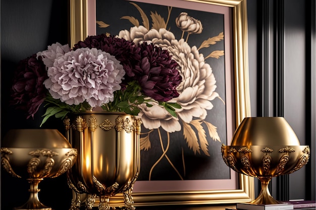Interior design in stile retrò anni '20 Vinatge decorazioni dorate bellissimi fiori