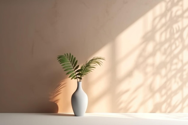 Interior design minimalista con ombre e luce solare Composizione di piante in vaso IA generativa