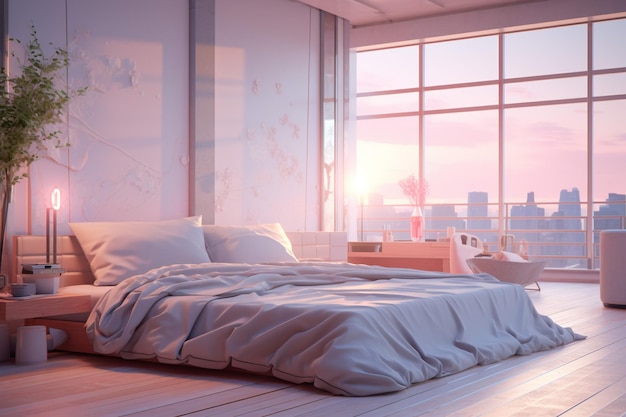 Interior design moderno della camera da letto minima