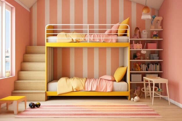 Interior design moderno della camera da letto per bambini in casa con decorazione per bambini Colorata camera da letto per bambini