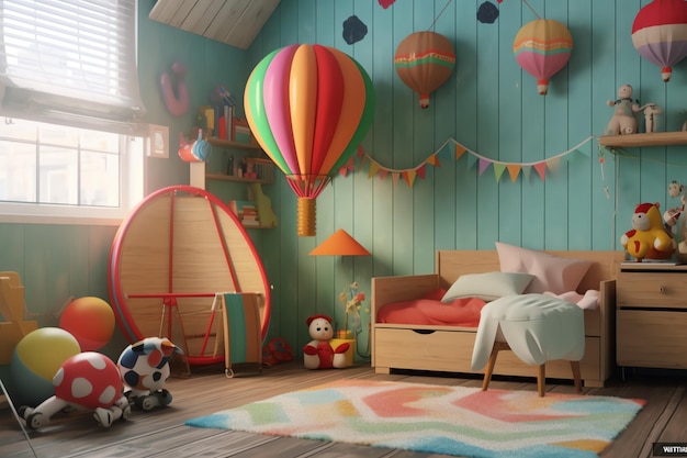 Interior design moderno della camera da letto per bambini in casa con decorazione per bambini Colorata camera da letto per bambini