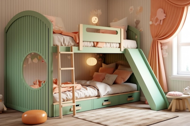 Interior design moderno della camera da letto per bambini in casa con decorazione per bambini Colorata camera da letto per bambini