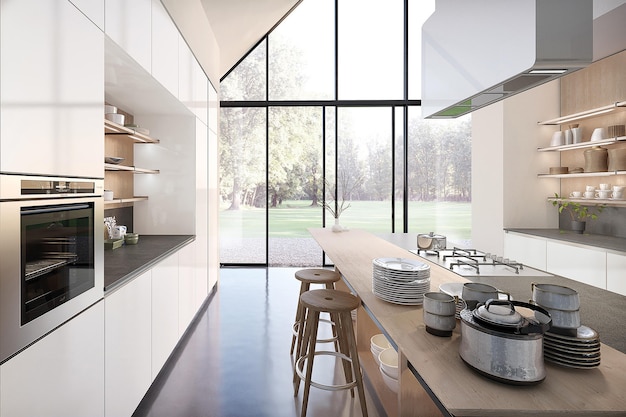 Interior design moderno della cucina di lusso in stile minimal