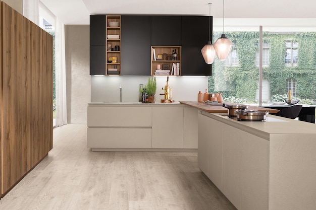 Interior design moderno della cucina di lusso in stile minimal