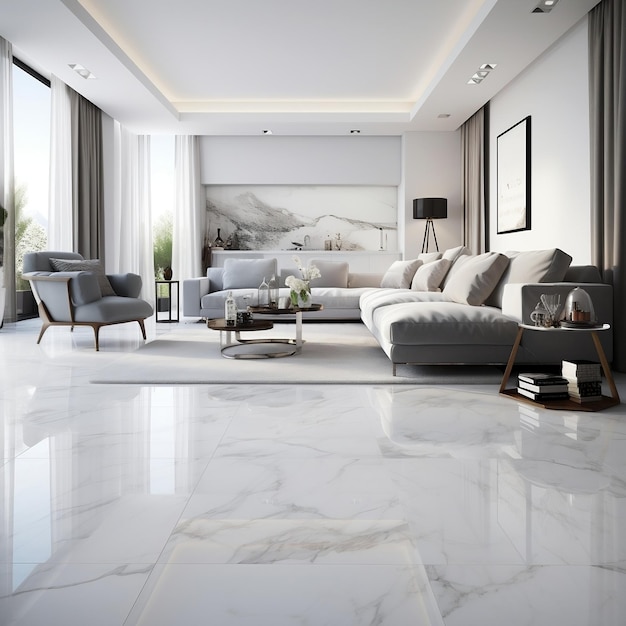 Interior design per la casa con marmo bianco italiano che è lucido