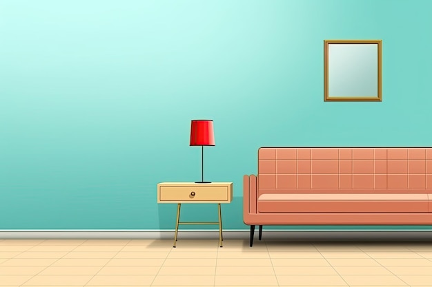interior design retro scandinavo in colori vintage luminosi in stile piatto