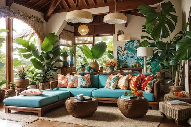 Interior design tropicale del soggiorno
