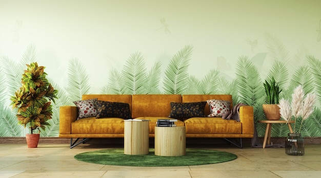 Interior design tropicale del soggiorno