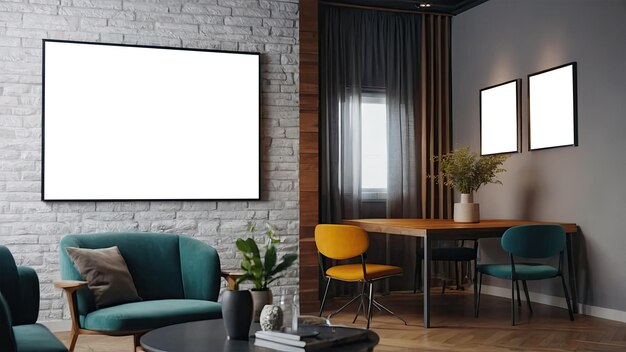 interior in loft in stile industriale 3d mock up poster frame in moderna generazione di interior AI