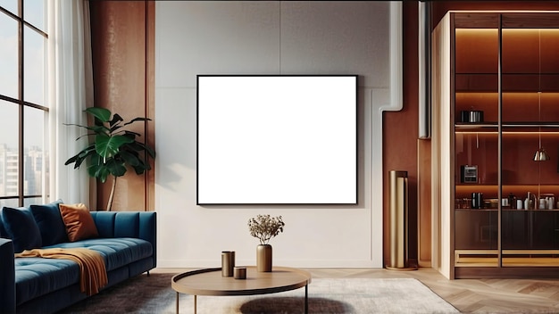 interior in loft in stile industriale 3d mock up poster frame in moderna generazione di interior AI