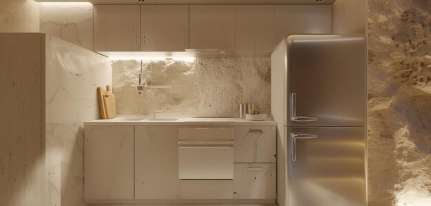 Interiore accogliente della cucina moderna con illuminazione calda