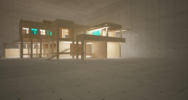 Interiore concreto architettonico astratto marrone e beige di una casa minimalista