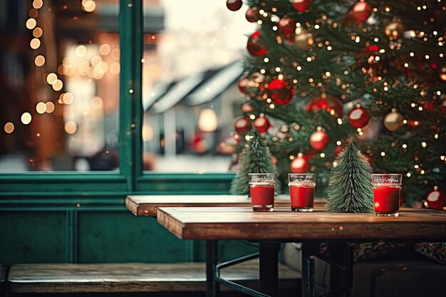 Interiore del caffè di Natale con l'ai generativo dell'albero