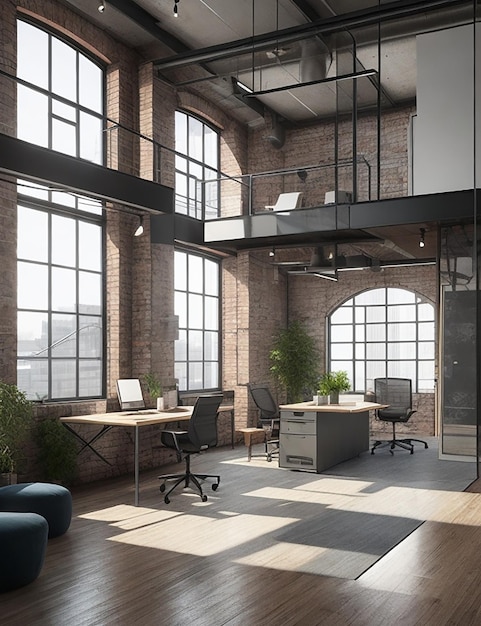 Interiore dell'ufficio moderno in stile industriale loft