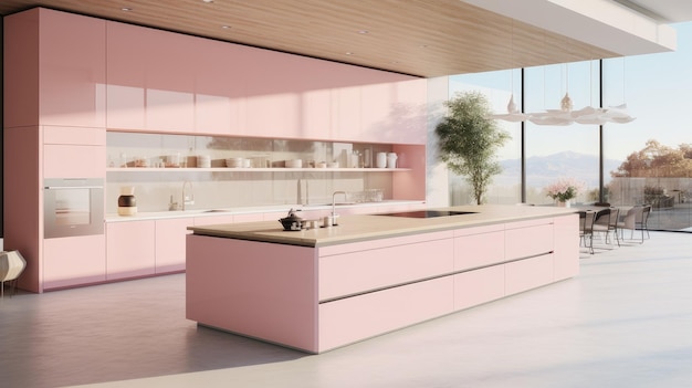 Interiore della casa moderna Design della cucina moderna in un interno rosa chiaro Design della casa dell'appartamento moderno sof