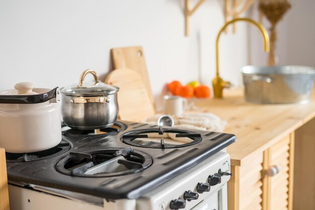 Interiore della cucina alla moda con piante verdi. Decorazioni per la casa. Foto di alta qualità