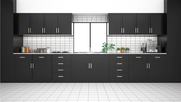 Interiore della cucina moderna con rendering mobili.3d