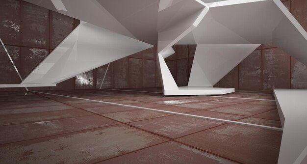 Interiore della stanza astratta vuota di fogli di metallo arrugginito Sfondo architettonico illustrazione 3D