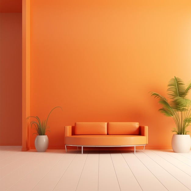 Interiore di concetto minimo di tono arancione vivente sul pavimento e sullo sfondo arancioni