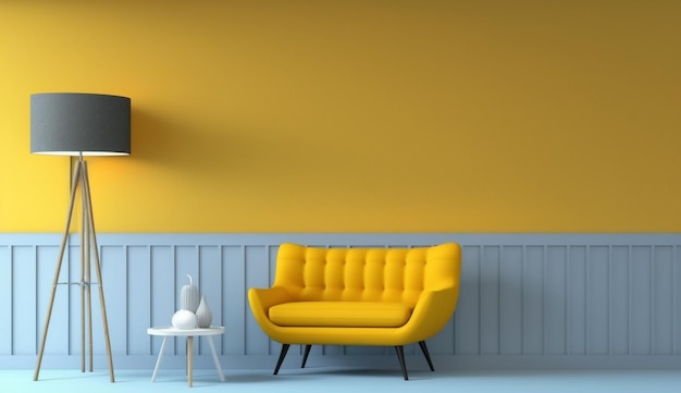 Interiore moderno del salone con il modello giallo della sedia 12
