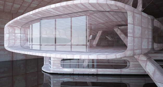 Interiore vuoto della stanza astratta liscia dei fogli metallo arrugginito Sfondo architettonico 3D