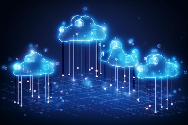 Internet con tecnologia cloud computing su rete dati con background tecnologico