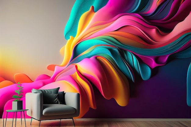 Interni accoglienti del soggiorno ispirati all'astratto colorato