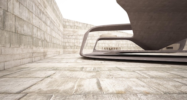 Interni architettonici astratti in cemento di una villa moderna 3D illustrazione e rendering