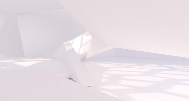 Interni architettonici minimalisti bianchi astratti con illustrazione e rendering 3D della finestra