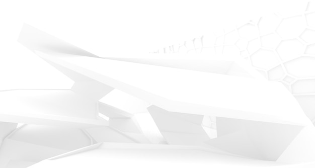 Interni architettonici minimalisti bianchi astratti con illustrazione e rendering 3D della finestra