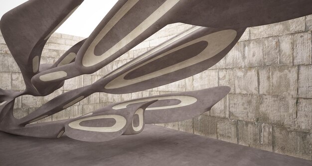 Interni astratti in cemento con illuminazione al neon 3D illustrazione e rendering