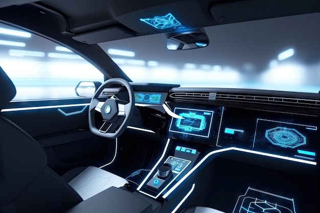 Interni auto hightech con touch screen d ologrammi e realtà virtuale