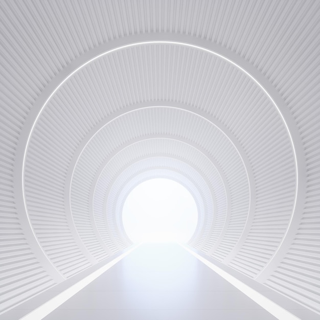 Interni bianchi moderni con rendering 3d dello spazio del tunnel C'è luce a destinazione