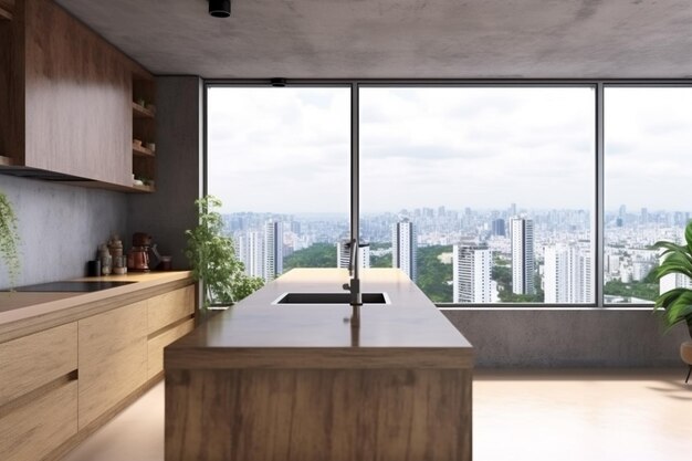Interni cucina contemporanea sala da pranzo nuovi mobili stile di vita casa finestra interna IA generativa