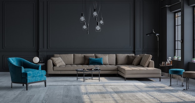 Interni dal design moderno con divano e lampada