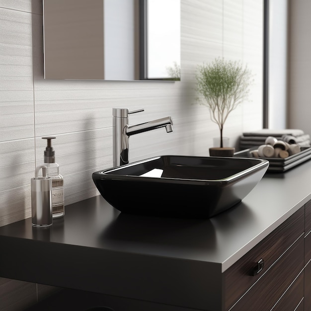 Interni dal design moderno del bagno con bellissimo lavandino