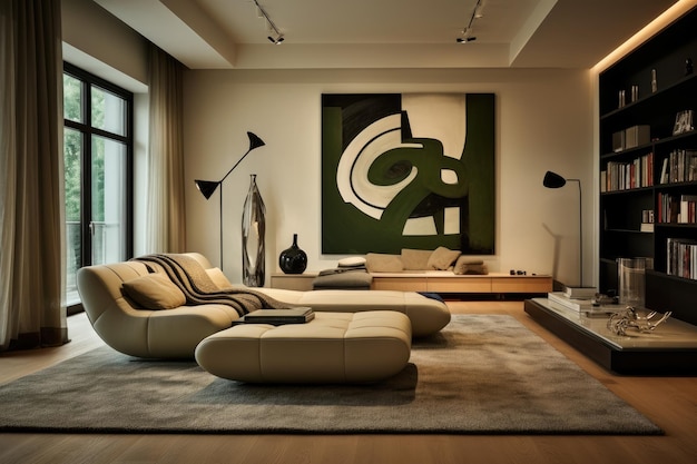 Interni dal design moderno del soggiorno bauhaus, colori kaki