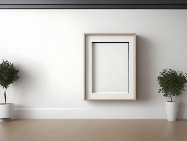 Interni dal design moderno per interni con cornice vuota quadrata in legno realistica Mockup su muro bianco per la presentazione del prodotto Modello di cornice per poster 3D pavimento in legno del soggiorno