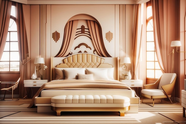 Interni della camera da letto con stile art deco