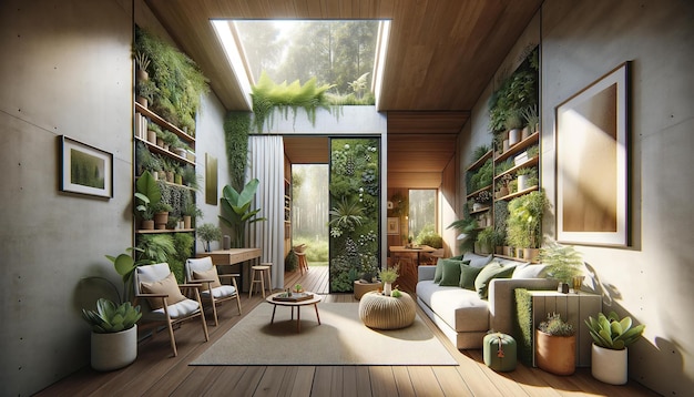 Interni di case biofili Progettazione biofila in una casa Casa verde moderna