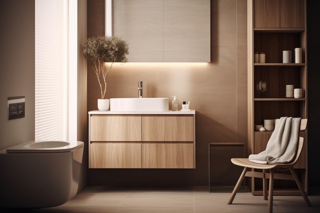 Interni di design moderno del bagno con controsoffitto in legno