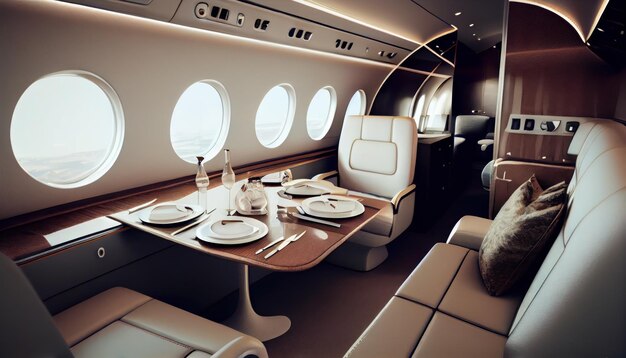 Interni di lusso business jet moderno AI generato