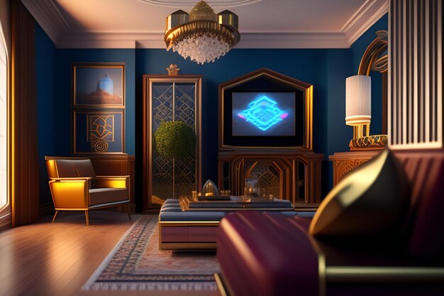 Interni di lusso del soggiorno rendering 3D ai generato