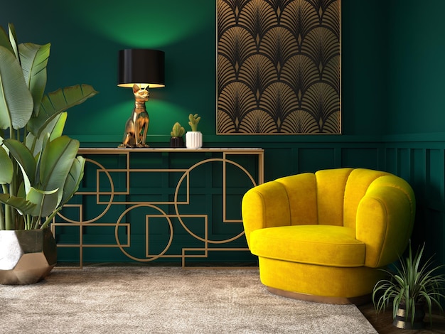 Interni di lusso in stile art deco moderno soggiorno interno d illustrazione