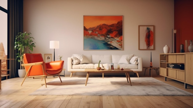 Interni eleganti del soggiorno con cassetti che dipingono ai generativi
