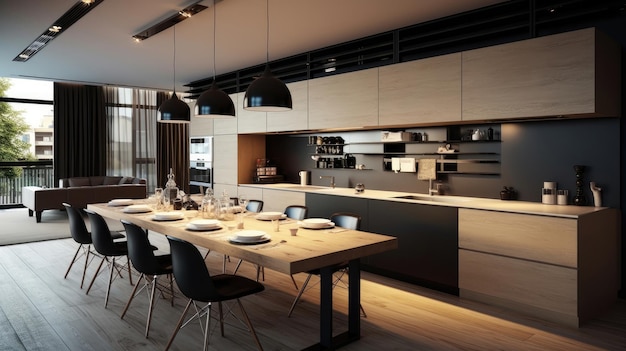Interni eleganti dell'appartamento con cucina moderna Idea per il design della casa