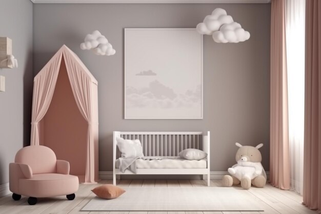 Interni estetici della baby room creati con l'intelligenza artificiale generativa